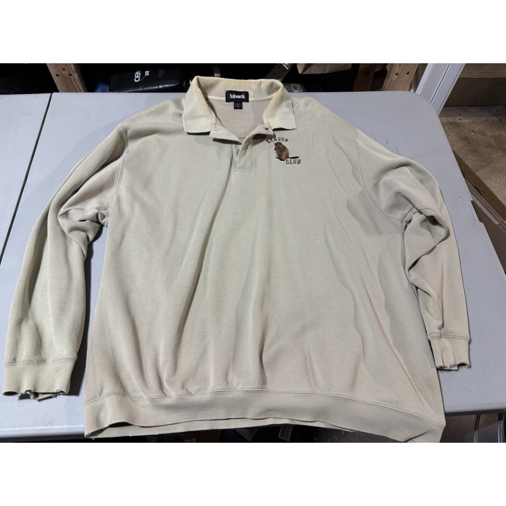 Vtg Ashworth L/S‎ Polo Beaver Polo Large Tan